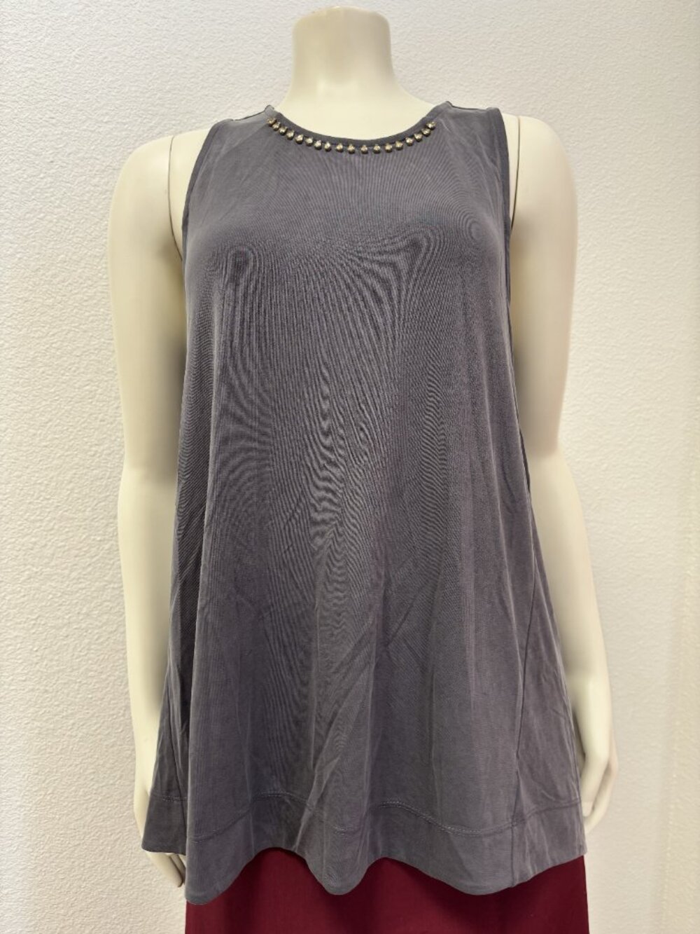 Cynthia Rowley Medium Gray Studded Sleeveless Tunic Tank Keyhole Back Top